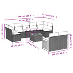 10-teiliges Gartensofa-Set mit Kissen, schwarzes Polyrattan