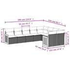 9-teiliges Gartensofa-Set mit Kissen, schwarzes Polyrattan
