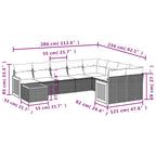 10-teiliges Gartensofa-Set mit Kissen, schwarzes Polyrattan