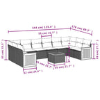 11-teiliges Gartensofa-Set mit Kissen, schwarzes Polyrattan