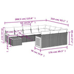 11-teiliges Gartensofa-Set mit Kissen, grau, Polyrattan