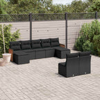 9-tlg. Garten-Sofagarnitur mit Kissen Schwarz Poly Rattan