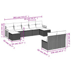 9-teiliges Gartensofa-Set mit Kissen, grau, Polyrattan