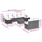 10-teiliges Gartensofa-Set mit Kissen, schwarzes Polyrattan