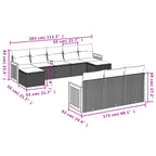 10-teiliges Gartensofa-Set mit Kissen, schwarzes Polyrattan