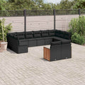 12-tlg. Garten-Sofagarnitur mit Kissen Schwarz Poly Rattan