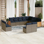 12-teiliges Gartensofa-Set mit Kissen, grau, Polyrattan