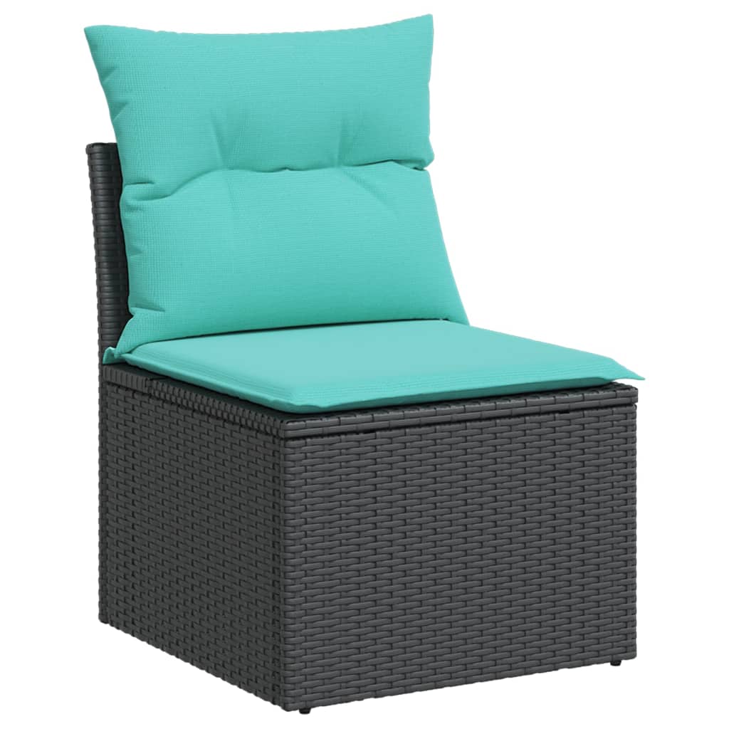 13-teiliges Gartensofa-Set mit Kissen, schwarzes Polyrattan