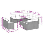 12-teiliges Gartensofa-Set mit Kissen, schwarzes Polyrattan
