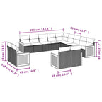 13-teiliges Gartensofa-Set mit Kissen, schwarzes Polyrattan