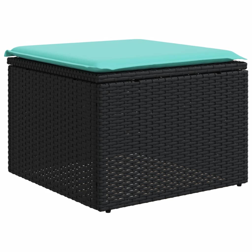 9-teiliges Gartensofa-Set mit Kissen, schwarzes Polyrattan