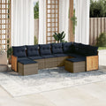 9-teiliges Gartensofa-Set mit Kissen, grau, Polyrattan