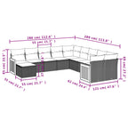 11-tlg. Garten-Sofagarnitur mit Kissen Schwarz Poly Rattan