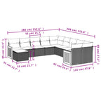 11-teiliges Gartensofa-Set mit Kissen, schwarzes Polyrattan