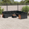 12-tlg. Garten-Sofagarnitur mit Kissen Schwarz Poly Rattan