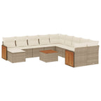 12-tlg. Garten-Sofagarnitur mit Kissen Beige Poly Rattan