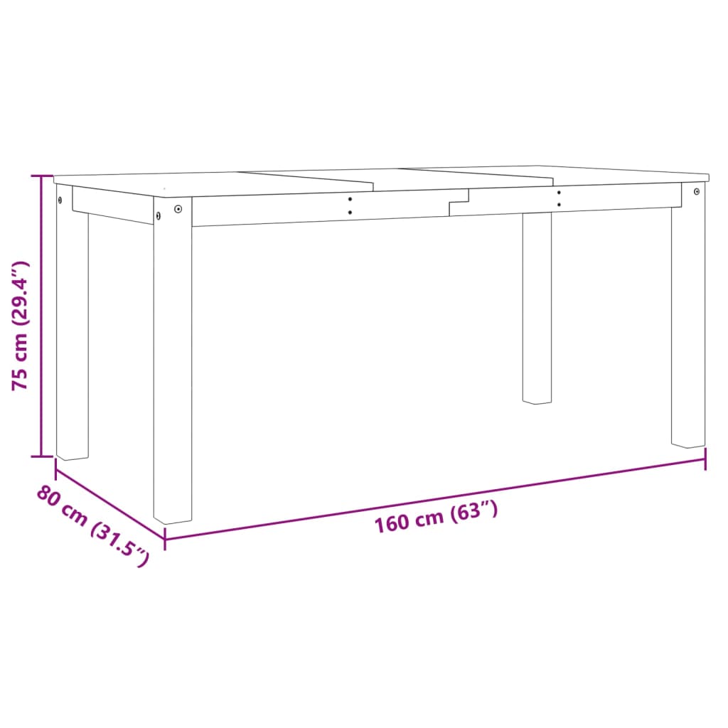 Esstisch PANAMA Grau 160x80x75 cm Massivholz Kiefer