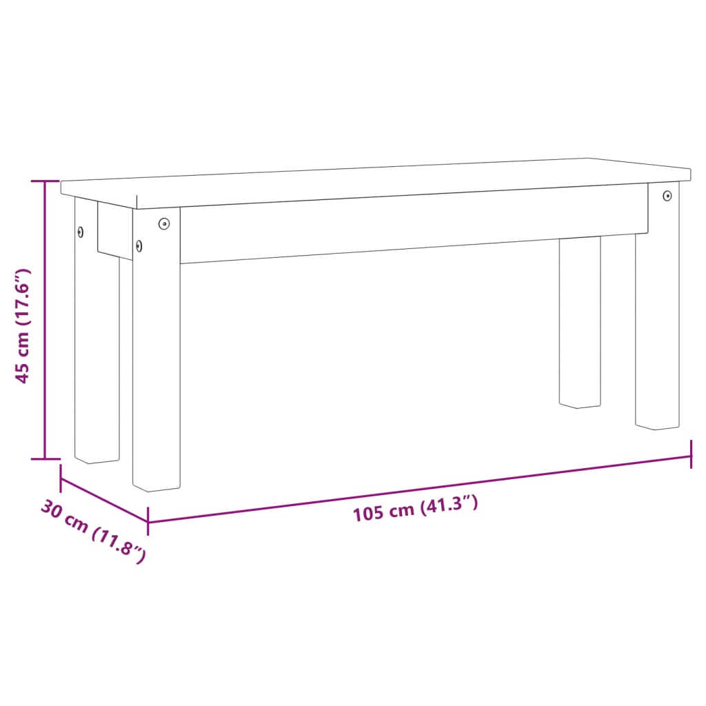 Essbank PANAMA Grau 105x30x45 cm Massivholz Kiefer