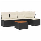 6-tlg. Garten-Sofagarnitur mit Kissen Schwarz Poly Rattan