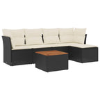 6-tlg. Garten-Sofagarnitur mit Kissen Schwarz Poly Rattan