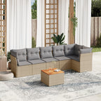 7-tlg. Garten-Sofagarnitur mit Kissen Beige Poly Rattan