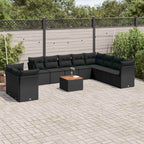 11-tlg. Garten-Sofagarnitur mit Kissen Schwarz Poly Rattan