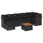 8-tlg. Garten-Sofagarnitur mit Kissen Schwarz Poly Rattan