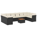 11-tlg. Garten-Sofagarnitur mit Kissen Schwarz Poly Rattan