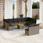 13-tlg. Garten-Sofagarnitur mit Kissen Grau Poly Rattan