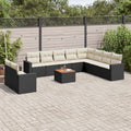 11-tlg. Garten-Sofagarnitur mit Kissen Schwarz Poly Rattan