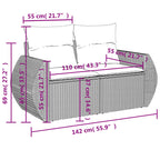 8-teiliges Gartensofa-Set mit Kissen, schwarzes Polyrattan