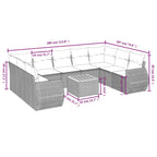 10-teiliges Gartensofa-Set mit Kissen, grau, Polyrattan