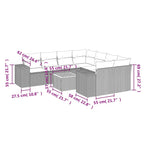 9-tlg. Garten-Sofagarnitur mit Kissen Schwarz Poly Rattan