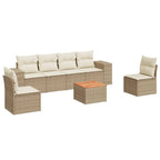 7-tlg. Garten-Sofagarnitur mit Kissen Beige Poly Rattan