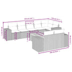 9-teiliges Gartensofa-Set mit Kissen, schwarzes Polyrattan