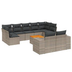 10-tlg. Garten-Sofagarnitur mit Kissen Grau Poly Rattan