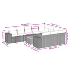 11-teiliges Gartensofa-Set mit Kissen, schwarzes Polyrattan