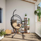 Hängesessel Ei-Design mit Ständer Taupe Rattan und Stahl