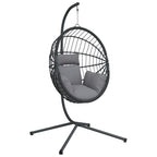 Hängesessel Ei-Design mit Ständer Grau Rattan und Stahl