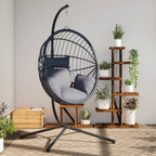 Hängesessel Ei-Design mit Ständer Grau Rattan und Stahl