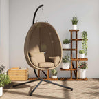 Hängesessel Ei-Design mit Ständer Taupe Rattan und Stahl