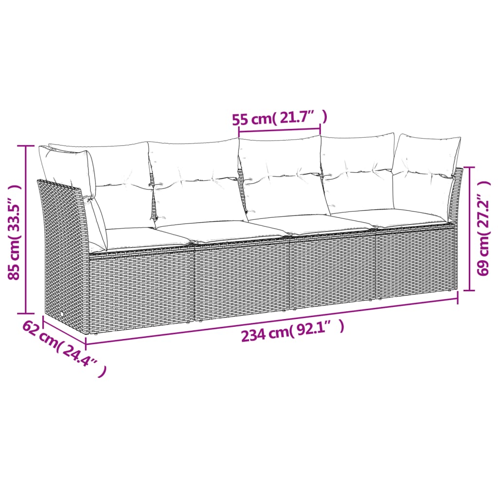 4-tlg. Garten-Sofagarnitur mit Kissen Schwarz Poly Rattan
