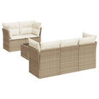 6-tlg. Garten-Sofagarnitur mit Kissen Beige Poly Rattan