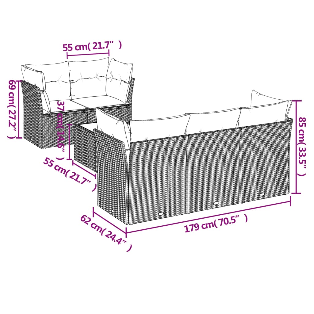 6-tlg. Garten-Sofagarnitur mit Kissen Braun Poly Rattan