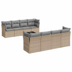 9-tlg. Garten-Sofagarnitur mit Kissen Beige Poly Rattan