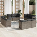 12-tlg. Garten-Sofagarnitur mit Kissen Grau Poly Rattan