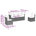 5-tlg. Garten-Sofagarnitur mit Kissen Hellgrau Poly Rattan