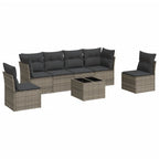 7-tlg. Garten-Sofagarnitur mit Kissen Grau Poly Rattan