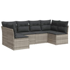 6-tlg. Garten-Sofagarnitur mit Kissen Hellgrau Poly Rattan