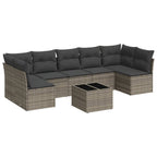 8-tlg. Garten-Sofagarnitur mit Kissen Grau Poly Rattan